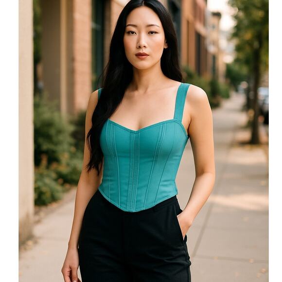 Bardot Corsette Top Fitted Bustier Anthropologie Revolve Sky Blue Medium - Picture 1 of 14